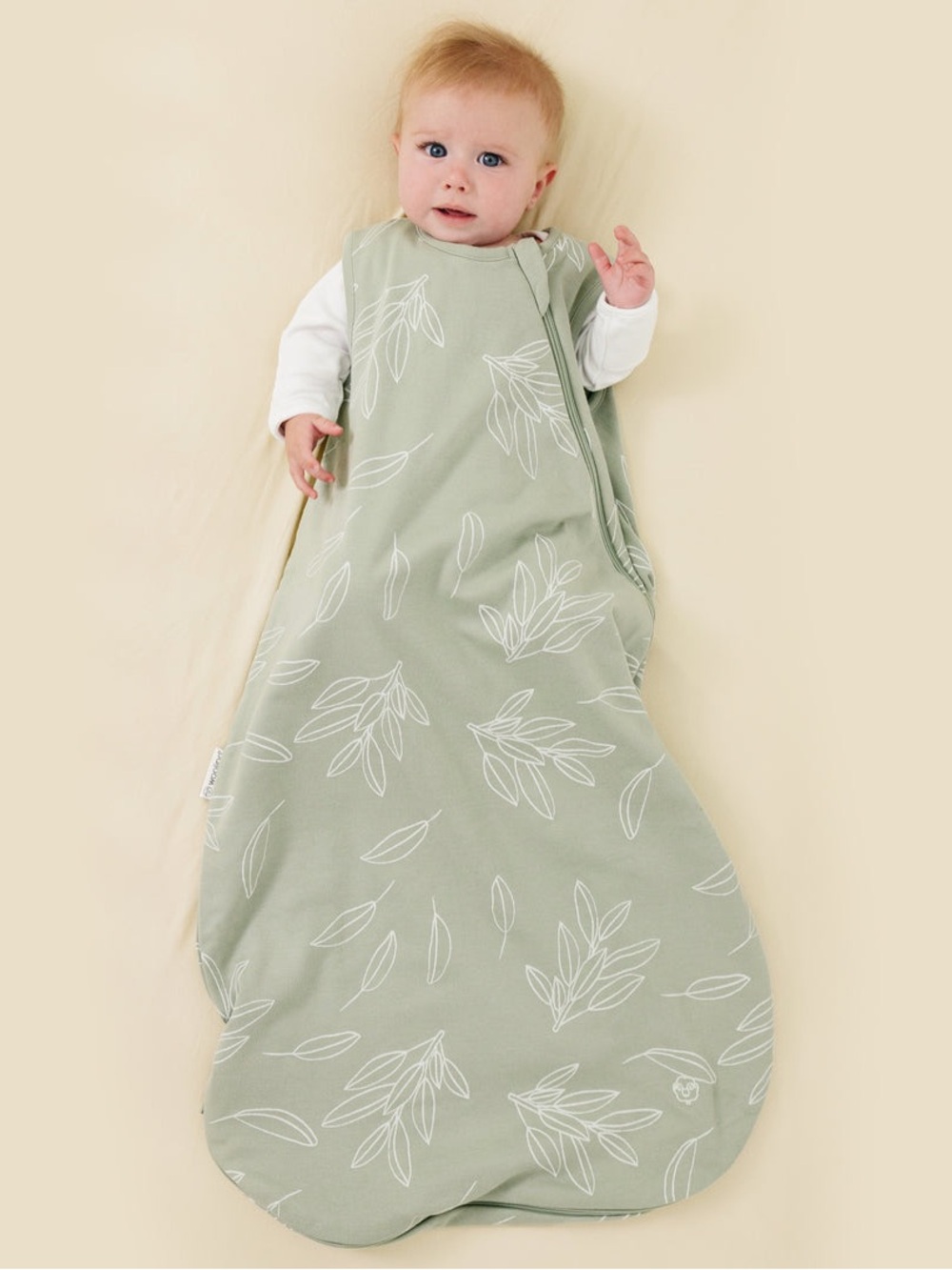 Woolino- 2-24 months Baby Sleep Sack in Sage Green with White Leaf Print